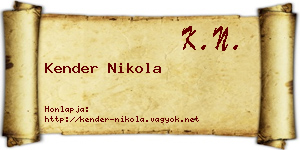 Kender Nikola névjegykártya